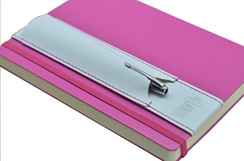 Pen Pouch Leather Case ALJAVA for A5 Books, Calendar (with Hardcover) or Tablet Covers - Pencil Holder - Pen Case for Fountain Pen &amp; Writing Tools (White/Pink)