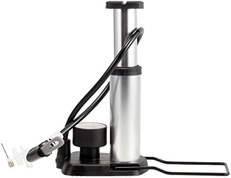 TOPTOTN Super Fast Tyre Inflation Mini Floor Bike Pump Connection High Pressure Bicycle Pump with Stabilizing Foot Peg Included Secure Presta and Schrader Valve for Bike or Sports ball (Silver)