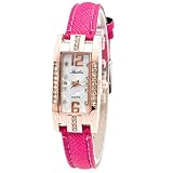 BaZhaHei Damen Uhren Mode Damen Zeiger Quarz-Armbanduhr Lederarmband im Vintage Design (Pink)