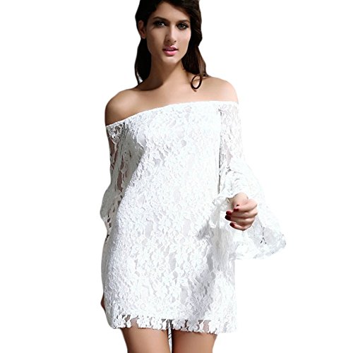 MK10 2015 The New Lace Speaker sleeve Fashion Women's Dresses (M, WHITE)