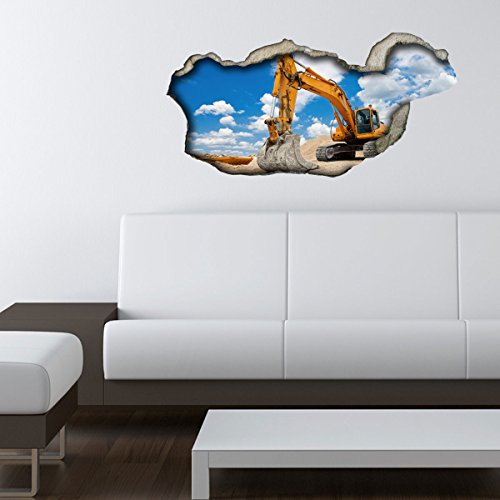 Dalinda® 3D Wandsticker 3D-Optik Bagger Wanddeko 3D Wandtattoo 3D Wandbilder Wandgestaltung DS267 (60x29cm)