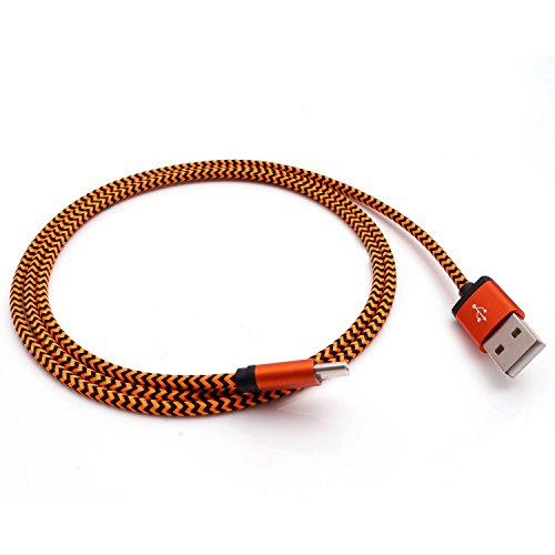 iProtect Highspeed Type-C USB Ladekabel u Datenkabel im Flechtdesign aus Nylon für Geräte mit einem 3.1 USB-C Anschluss in Orange - 3