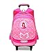 Produktbild BAACD Schultasche Mit Rädern versehener Rucksack für Mädchen 7-12 Jahre alte Hebel Zugstange wasserdichtes leichtes 2-6-Grad-Grundschülerin Reise Gewichtsverlust Rucksack Schultasche, Rosered-L