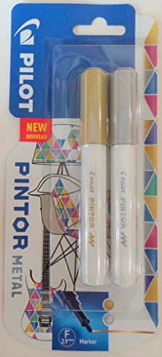 PILOTPintor Fine Line Bullet Paint Marker 2.9mm Tip- Gold and Silver (Pack of 2)