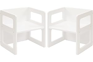 FUNLIO Height Adjustable Montessori Weaning Chair for Age 1-3, Quality Solid Wooden Chair, for Eating/Reading/Playing,Montessori Furniture with CPC Certified - White（2pcs）