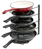 Ahorra espacio en la cocina. Ahórrate la molestia de sacar todas las fuentes y ponerlas en orden.Este organizador de bandeja cuenta con un soporte para 5 estantes que te permite almacenar tus ollas y sartenes más importantes para cocinar.Es de fácil acceso y ahorra tiempo y espacio en tus armarios y encimeras.