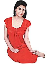 Indiatrendzs Women's Hot Red Sexy Honeymoon Nightwear 2pc Nighty Set Gift Idea