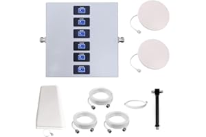 KKBSTR Amplificador Señal Movil 2G/3G/4G/5G, 6 Bandas B1(N1)/B3(N3)/B7/B8/B20/B28(N28), Dos Antenas Interiores