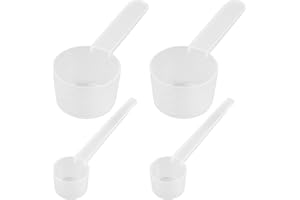 NRAMWELL Measuring Spoon Sets, 2 pcs 40ml/20g Plastic Measuring Spoons and 2 pcs 5g Measuring Scoops with Scale for Coffee Protein Milk Powder Liquids Cosmetics Medicines, Kitchen Cooking Tools (Transparent)
