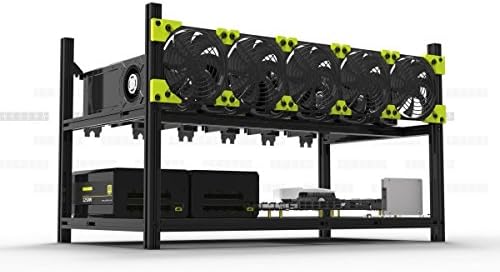 6 GPU Miner Case Aluminum Stackable Mining Rig Case With 5 Fans Open Air Frame Unassembled Miner Kit For ETH/ETC/ZCash Ethereum,Bitcoin,and Altcoins(Classic)