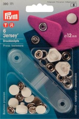 PRYM 12 mm Jersey Nähfrei Druckknöpfe mit glatte Kappe, Weiß, 6 Stück