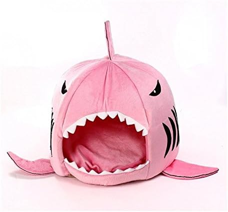 Newwestocean Pet Shark Bed Warm Indoor Kitten Dog Cat Sofa Bed Puppy Pet House with Mat(blue/pink/grey small size)