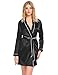 Produktbild Damen satin Morgenmantel Robe Kimono Bademantel kurzarm Nachthemd Nachtwäsche spitze Schlafanzüge sleepwear, Schwarz 8730, Gr. L(42-44)