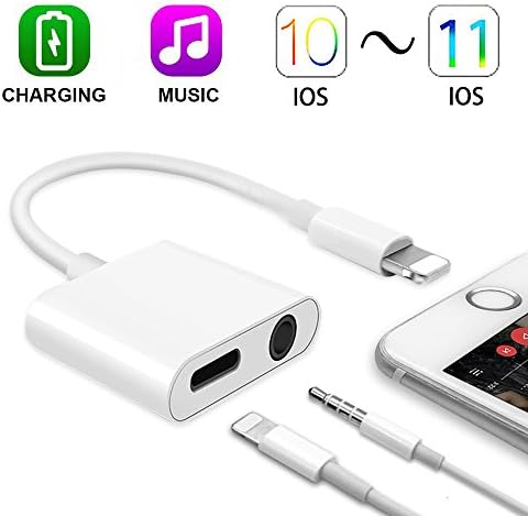 iPhone 7/7 Plus Headphone Audio Adapter,Perfect Support IOS 10.3.1 Version or Earlier,Charge Earphone Adapter 2 in 1 Lightning 3.5mm Headphone Adapter Cable (White)