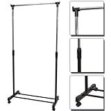  Rollbare Garderobe, Silber Schwarz, Breit: 80 cm, Garderobenständer, Reihengarderobe, Silber