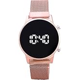 &Ccedil;elik Dijital LED Kadın Kol Saati, Rose Gold Hasır Kordon, Yeni Model, Oval Ekran