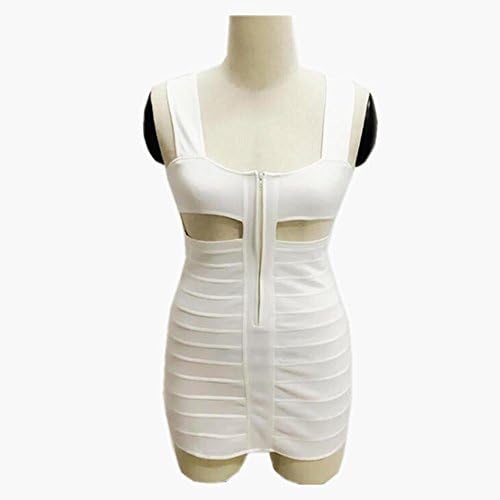 Wgwioo Female Strap Stripe Mosaic Hollow Club Dresses , White , M