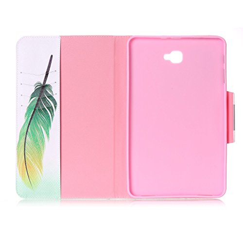 Samsung Galaxy Tab A 10.1 T580 Ledertasche Smart Cover,Samsung Galaxy Tab A T580 Hülle,Ekakashop Ultradünn Fashion Bunt Gelbgrüne Federn Muster Painting Flip Cover im Bookstyle Kunstleder Schutzhülle Magnetverschluss PU Leder Schale Ständer Hülle Case TPU Innere Tasche Etui mit Magnetverschluss Wallet Kreditkarte Card Holder Slot für Samsung Galaxy Tab A SM-T580 SM-T585 10.1 Zoll + 1x Kostenlos Ständer (Farbe zufällig) - 5