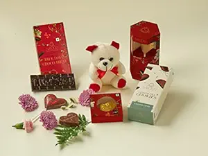 Smoor Gifting - I Love You Dark Chocolate Bar, Enrobed Chocolate Cookies, Be My Valentine Chocolate Bar & a Teddy Bear| Valentines Day Gifting | For Wife Husband Girlfriend Couple Boyfriend | Rose / Propose / Chocolate Day, Red