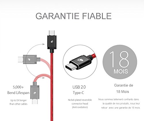 USB C Kabel, BlitzWolf 2M Nylon Typ C Datenkabel Doppelseitig für Nexus 5X 6P, OnePlus 2, Nokia N1, Xiaomi 4C, Zuk Z1, Apple Macbook(Rot) - 4