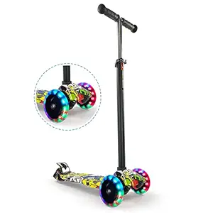 NHR Colorful Graffiti Scooty, 3 Wheel Scooter for Kids, Babies, Toddlers with Adjustable Height, LED Lights n Brake Scooter for Kids 3 to 10 Years (Multicolor)