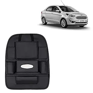 RD Universal PU Leather Car Auto Seat Back Organizer Multi Pocket Travel Storage Bag with Hangers, Tissue Paper and Bottle Holder-Black Colour Compatible for Ford Figo Aspire
