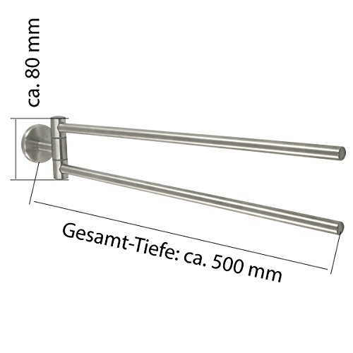 Badserie Ambiente – Handtuchstange, Handtuchhalter mit 2 beweglichen Armen aus robustem Edelstahl matt – zur Wandmontage - 4