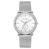 Luckhome Herren Analog Quarz Uhr Mit Edelstahl Edelstahlgürtel-Armbanduhr Einfacher Spiegelquarzuhr Edelstahlgürtel Einfache Spiegel Quarzuhr Männeruhr（C）
