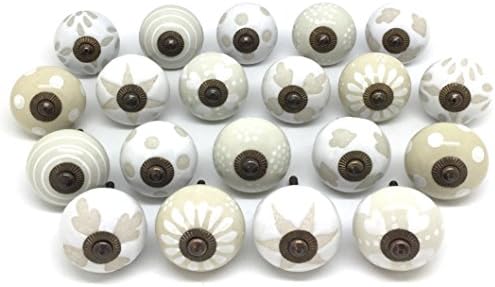 Set of 20 Mixed Cream &amp; White Vintage Look Ceramic Cupboard Door Knobs by These Please Z33