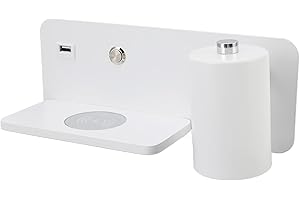 Fockety LED Wall Sconces, Wall Mounted Reading Light with 5V USB Charging Port and Wireless Charger, Rotatable Warm Light Lamp for Bedroom Living Room Hotel (White Right)