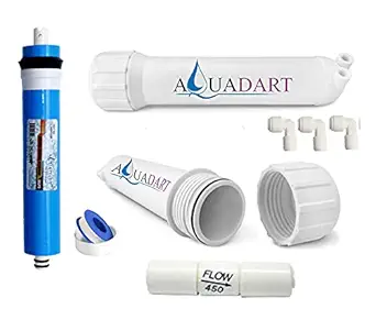 AquaDart 80 GPD Ro Membrane with Housing, Elbow and FR, High TDS Membrane with Flow Restrictor, for All Type of RO Water Purifiers (Blue, FR-450)