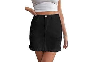 JayscreateEU Damen Sommerrock Jeansrock Enger Rock Minirock mit Tasche Hüftrock A-Linie Rock
