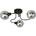 UKEW Modern 3 Way Ceiling Light Fitting - Swivel Design Smoked Glass Shades Lamp Flush Black Mount G9 Fixture - Lounge Living Dining Room Bedroom Kitchen Hallway Barlight