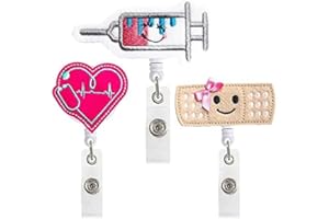 WHITESWAN 3 Stück Krankenschwester-Ausweishalter, lächelnde Bandage, Spritze, mit Clip für Freiwillige, Studenten, Lehrer, Ärzte, Krankenschwestern, Geschenke in Herzform