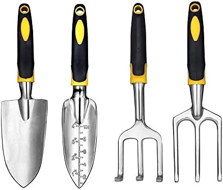 TaoHaoHuo 4 Pieces Garden Tool Set,Including Transplanter,Trowel,Cultivator,Weeding Fork for Digging Planting Gardening