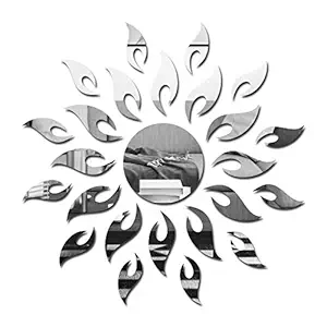 Wall1ders - Sun Silver 1.5 Feet 3D Mirror Stickers for Wall Large Size, 3D Wall Mirror Sticker, Mirror Wall Stickers for Living Room, Hall, Bed Room & Home.