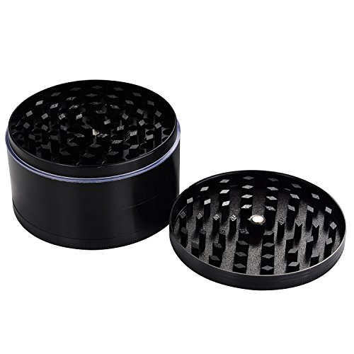 LIHAO Pollen Grinder 3″ Groß 75mm Crusher für Spice,Kräuter,Gewürze,Kaffee,Herb 4-teiliges Set mit Schaber (Schwarz) - 3