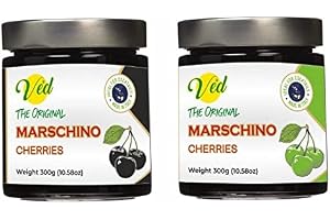 Ved Gourmet Original Black & Green Maraschino körsbär - Italienska körsbär för gammaldags cocktails - Vegan Cocktail, Bourbon Körsbär i Naturlig Sirap för Cocktail Garnering