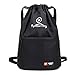 Produktbild sunray-buy Unisex Leicht Wasserdichte Tasche Kordelzug Rucksack für Erwachsene und Kinder, Sport Turnbeutel Kids Schule PE Bag Reisetasche mit großer Kapazität, Schwarz