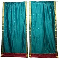 Mogul Interior Green Sari Curtains Rod Pockets Home Decor Window Treatment Pair Drapes 96x44