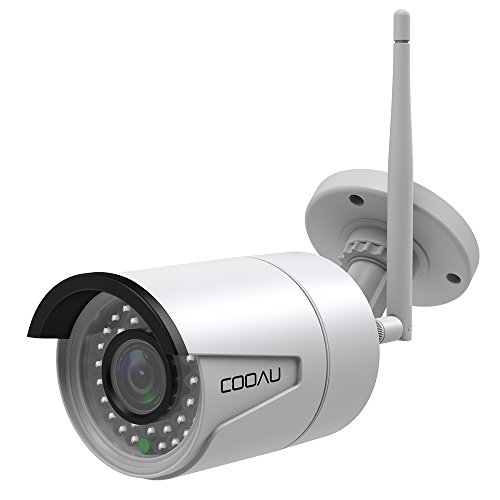 Preisvergleich Produktbild COOAU Überwachungskamera, IP Kamera 720P Outdoor Wasserdicht Netzwerkkamera, FTP / Email Benachrichtigung mit Bilder, IR Nachtsicht, Unterstützung LAN & Wlan Verbindung 128GB SD Karte, Weiß