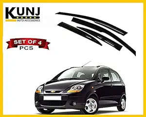 Kunj Autotech Door Visor Wind Rain Deflector Black Color Compatible for Chevrolet Spark Year 2009 Onward Set of 4 Pieces