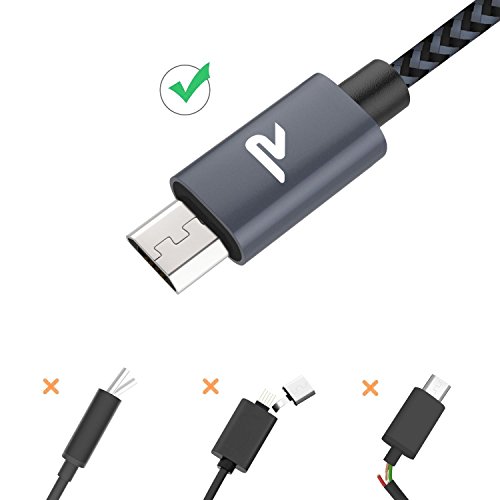 Micro USB Kabel Nylon 1m [2-Pack] – Rampow® 2.4A [ Micro USB Schnellladekabel ] geflochtenes Samsung Ladekabel / Ladekabel Samsung – Lebenslange Garantie – High Speed Sync und Ladekabel für Android Smartphones, Samsung Galaxy, HTC, Huawei, Sony, Nexus, Nokia, Kindle und mehr – Space Grau - 6