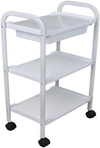 Funtell 3-Tier 2 Drawer Beauty Salon Hairdressing Trolley Cart Bathroom Kitchen Storage Trolley Tea/Serving Trolley with Wheels (White)