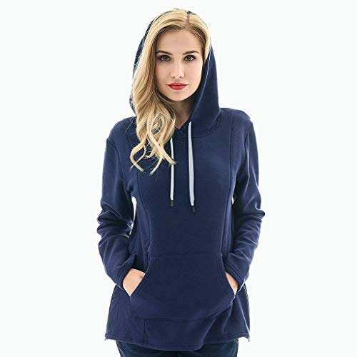 Gikou Femme Maternité Sweats à Capuche Automne et Hiver Grande Taille Couleur Unie Grossesse Sweats Casual Poche Manches Longues Enceinte Sweatshirt Allaitement Tops