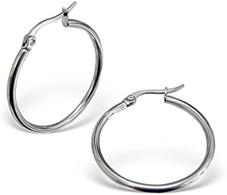 Pair of Plain Silver Hoop Earrings - Made from Surgical Stainless Steel (2.5 CM)