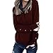 Produktbild Yazidan Oben Damen Solide Lange Ärmel O-Ausschnitt Hemden Taste Blusen Oberteile Pure Farbe Abschlag Herbst Winter Sweatshirt Mode Damen Outfits Lose Kleider Rundhalsausschnitt Tunika(Wein,L)