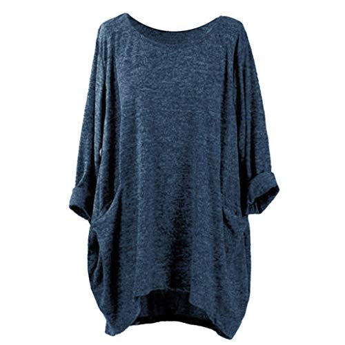 Preisvergleich Produktbild Geilisungren Bluse Damen Herbst Frühling Rundhalsausschnitt Einfarbig Taschen Langarmshirt Loose Fit Tunika Pullover Tops Frauen Casual Große Größen Loker Oberteile Basictop