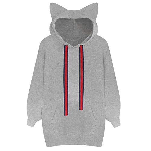 Preisvergleich Produktbild Niedlich Katzenohren Design Tops MYMYG Langarm Kapuzenpullover Langarm Kapuzenpullover Damen Mode Kapuzenpulli Hoodie Frauen Langarm Pulli Pullover (Grau,EU:38 / CN-L)