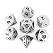 Produktbild 7-teiliges Metall Würfel Set | silbermatt mit schwarzer Bezifferung | Polyedrisches Würfelset aus echtem Metall | in schwarzer Metallbox | Table Top Brettspiele Pen-&-Paper Rollenspiel | Dungeons and Dragons DnD - Das Schwarze Auge DSA - Magic the Gathering MTG - Shadowrun - Pathfinder - Warhammer - Heroscape - Seventh sea - Polaris RPG - Call of Cthulhu - Vampire - Star Wars - Pathfinder - Mage - Savage Worlds - Paranoia - Cyberpunk -World of Darkness - Middle-earth Role Playing